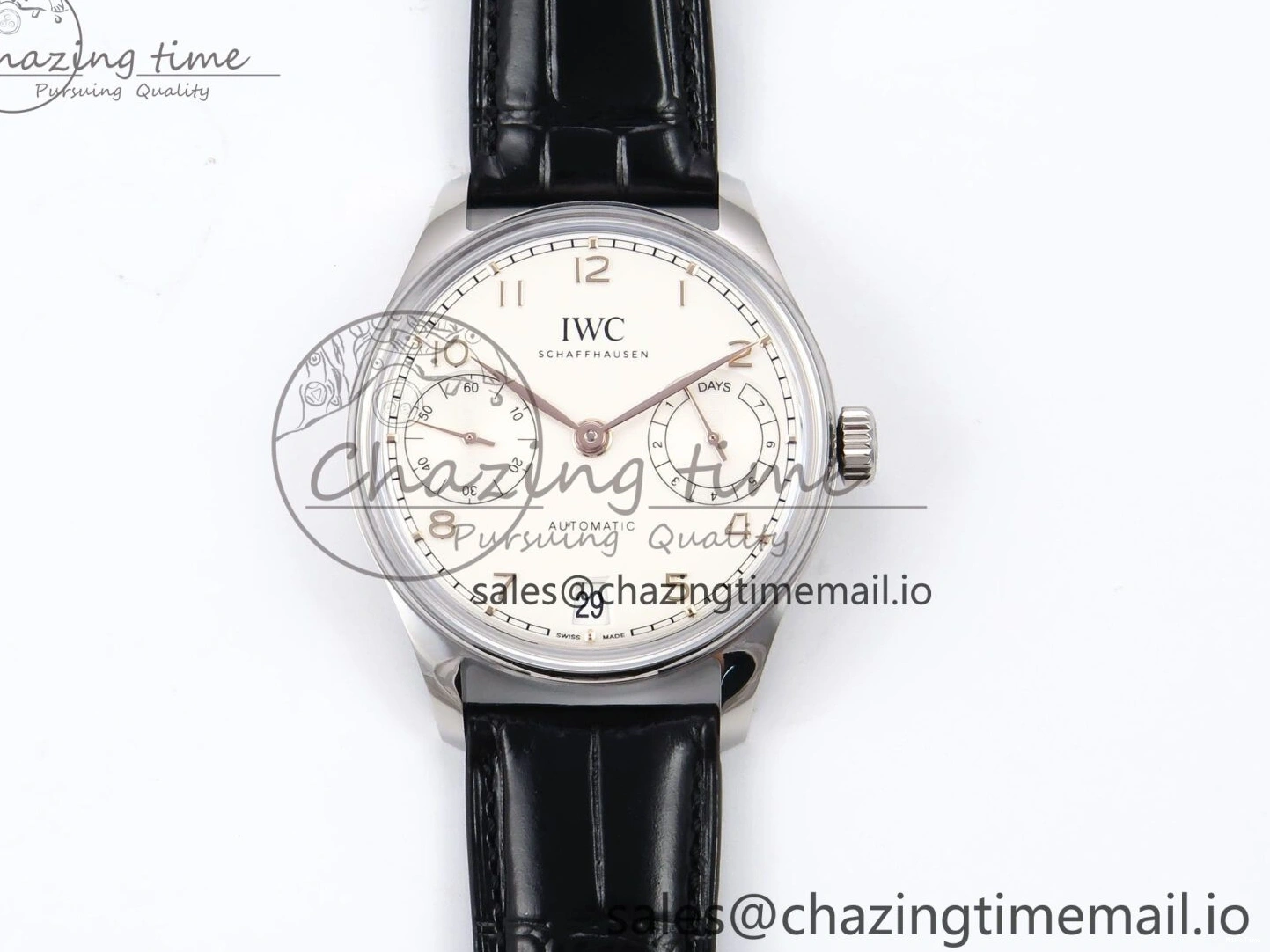 MIROTIME 0214 OnTrend Portugieser Automatic 42mm SS APSF 1:1 Best Edition White RG Dial on Black Leather Strap A 7010